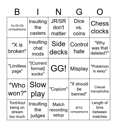 PokémonTCG Stream Chat Bingo Card