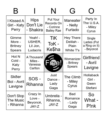 2000s Pop Bingo Card