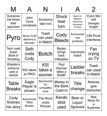 Wrestlemania 40 BINGO Card