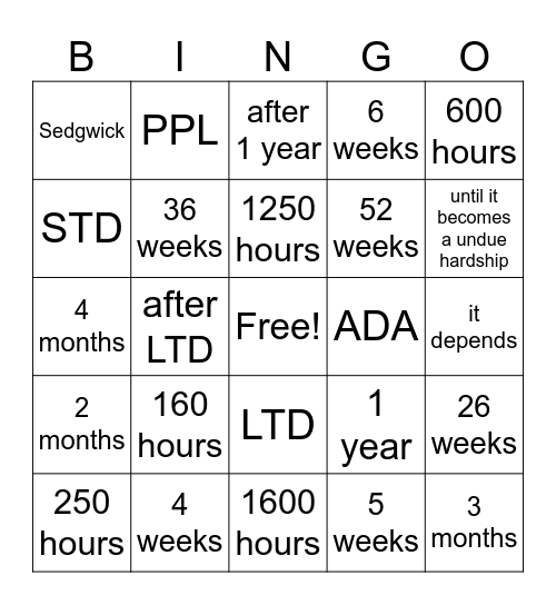 Benefits Bingo! Bingo Card