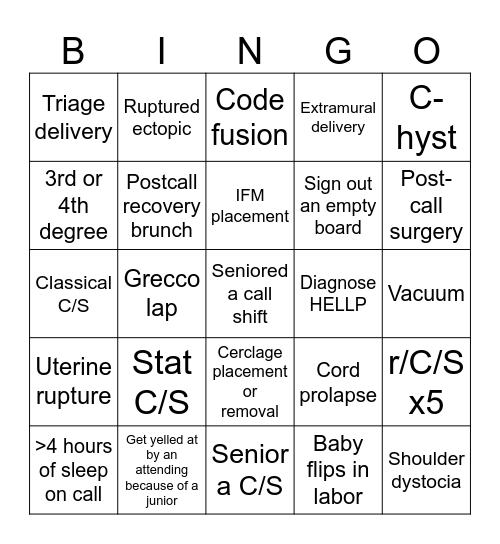 Senior Bingo Card