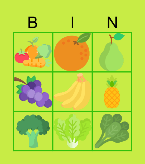 LAS FRUTAS Y VERDURAS Bingo Card