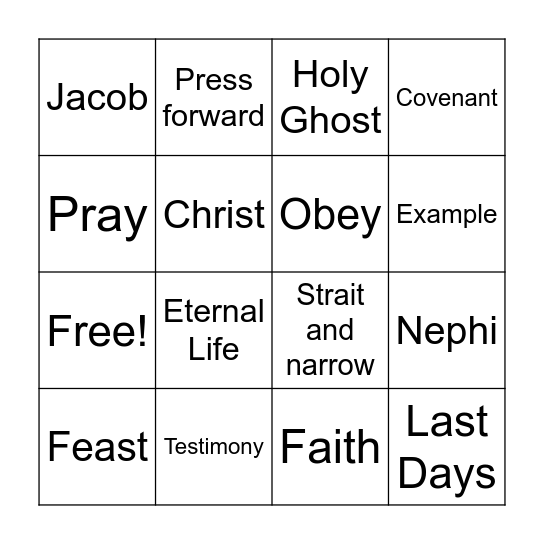 Nephi and Jacob Bingo Card