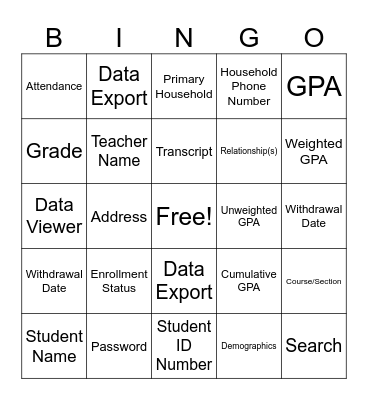 Campus Bingo Card