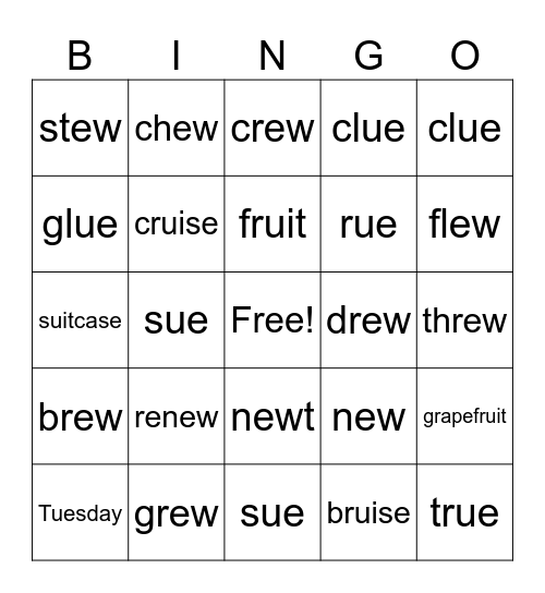 Lesson 91 Bingo Card