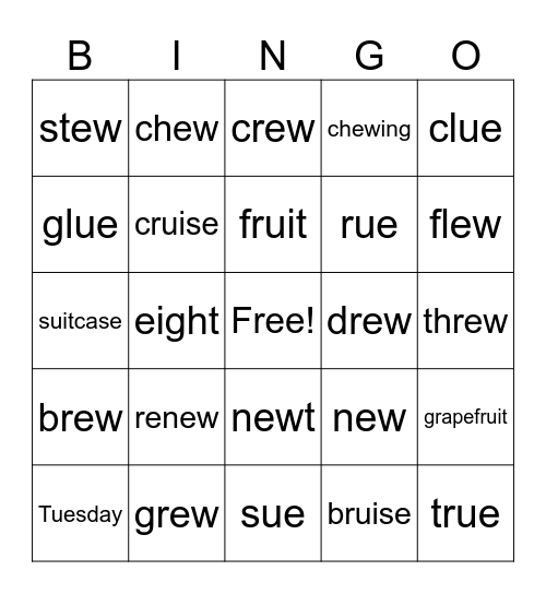 Lesson 91 Bingo Card