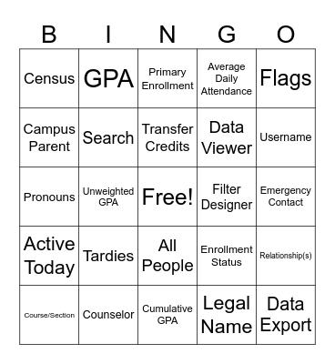 Campus Bingo Card