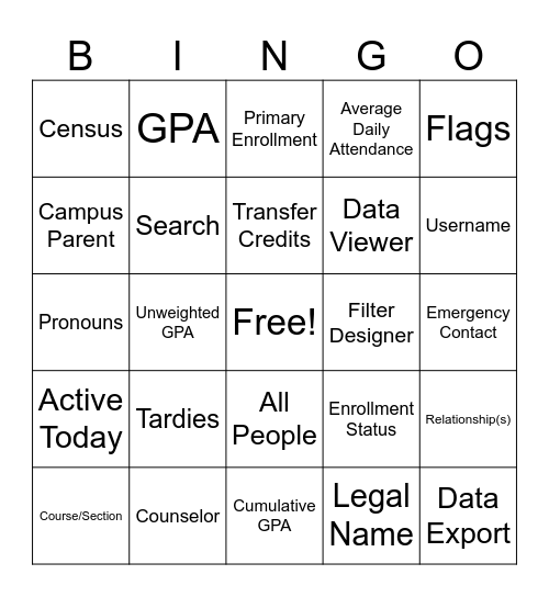 Campus Bingo Card