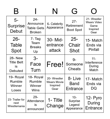 Mania Bingo Card