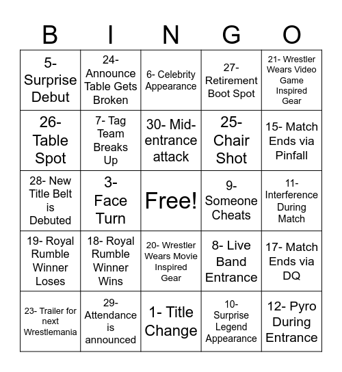 Mania Bingo Card