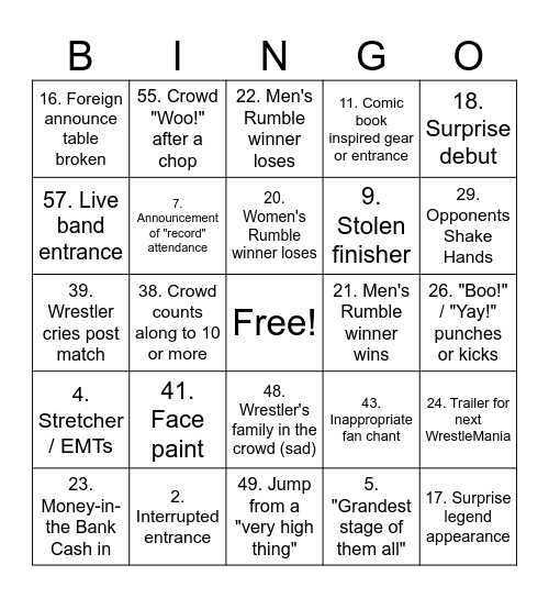 PPV Bingo Card