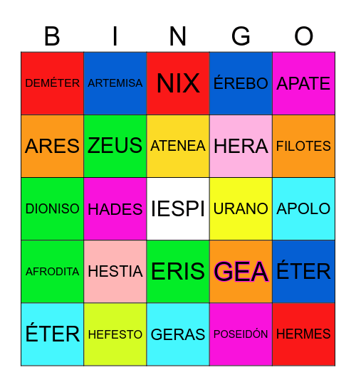 MITOLOGÍA GRIEGAH Bingo Card
