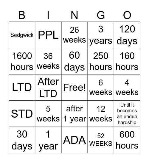Untitled Bingo Card