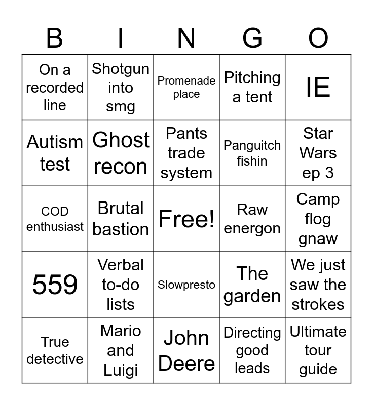 Mario and Luigi Lore Bingo Card