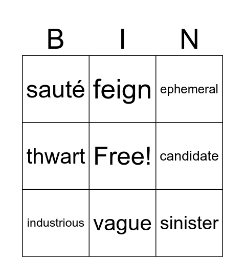 Vocabulary April 8-14 Bingo Card