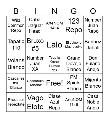 Tequila/Mezcal Bingo Card
