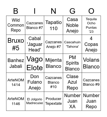 Tequila/Mezcal Bingo Card