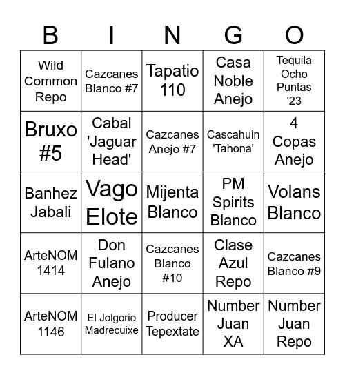 Tequila/Mezcal Bingo Card