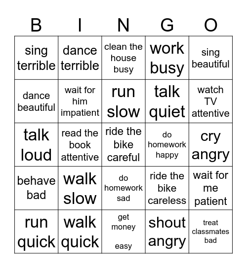 情態副詞 Bingo Card