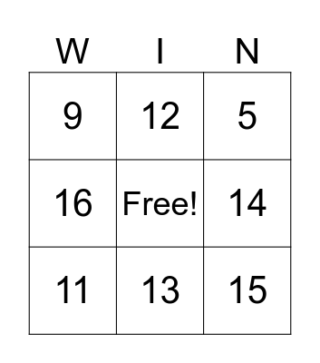 Week 4 Maths Recess Play Bingo Card