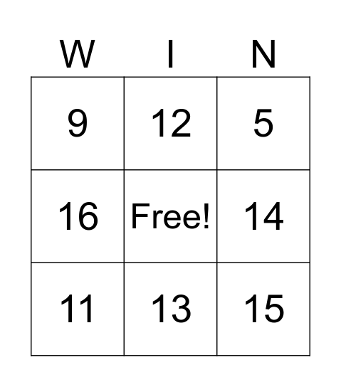 Week 4 Maths Recess Play Bingo Card