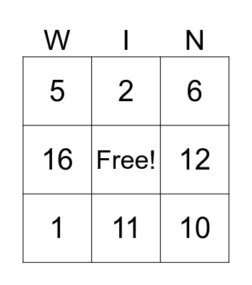Week 4 Maths Recess Play Bingo Card