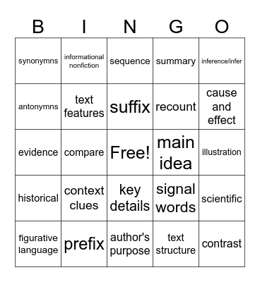 RI Academic Vocabulary Bingo Card