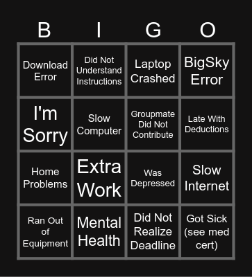 GenZ Finals Bingo Card