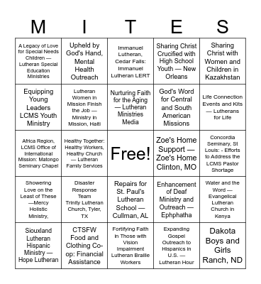 M - I - T - E - S Bingo Card