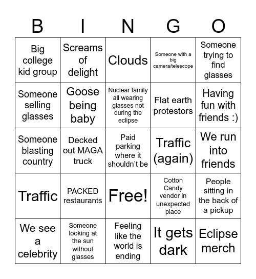 Eclipse Bingo Card