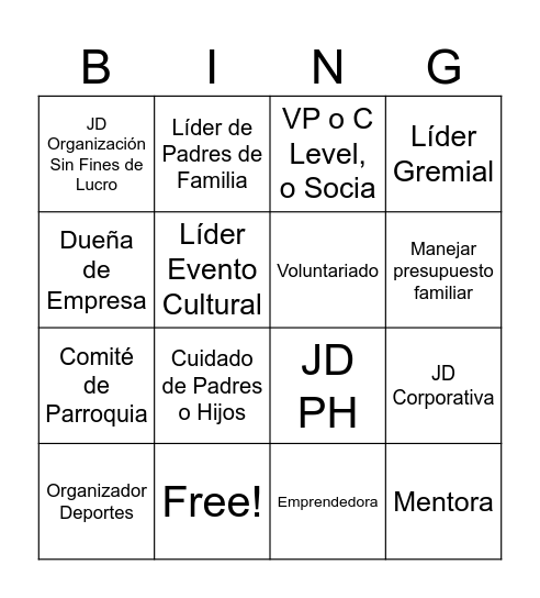 Bingo Mujeres en Directivas Bingo Card