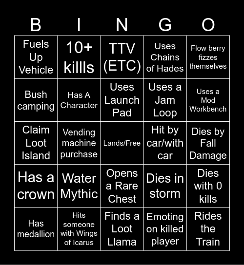 Fortnite Bingo Card