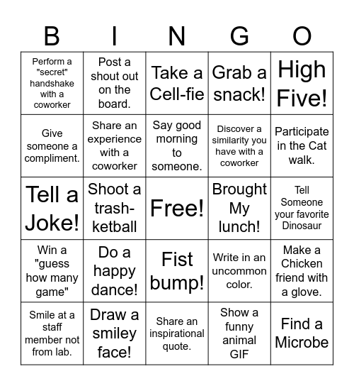 Happy Friday Lab Week #5 Bingo Card