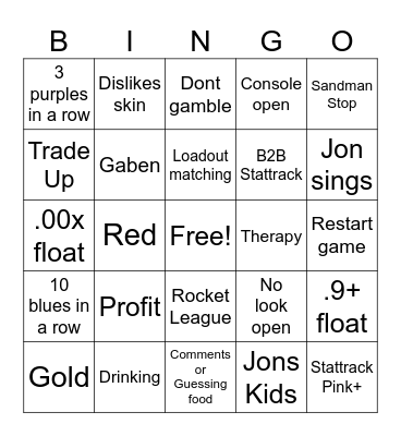 Sandman Bingo Card