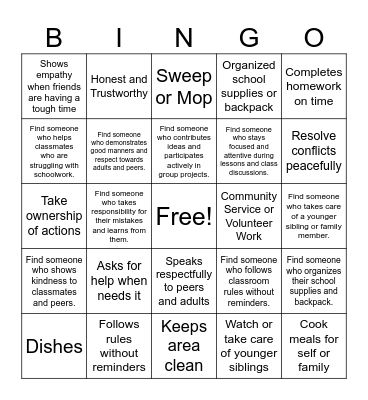 Responsibility Bingo! Bingo Card