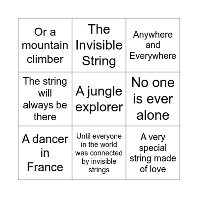 Invisible String Bingo Card