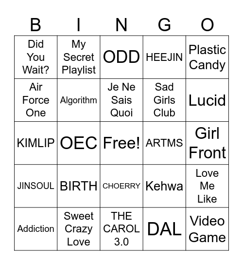 Choerry 342 Bingo Card