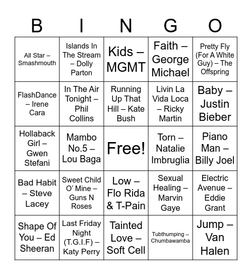 Music Through The Ages Bingo Card