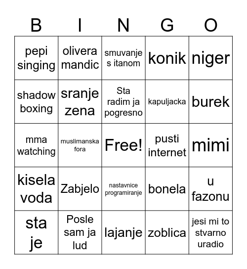 Darin Pepic Bingo Card