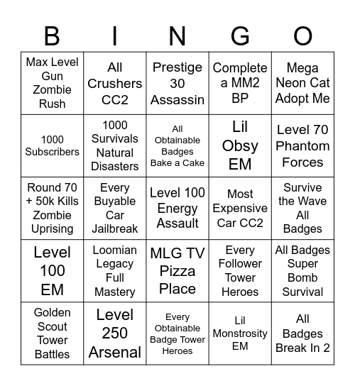 Untitled Bingo Card