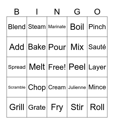 Food Prep Bingo Card