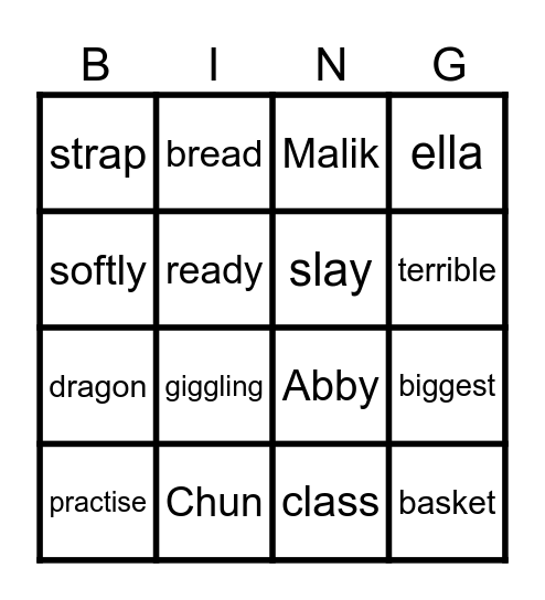 The Class Play Bingo Card
