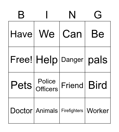 Lesson 3 unit 8 Bingo Card