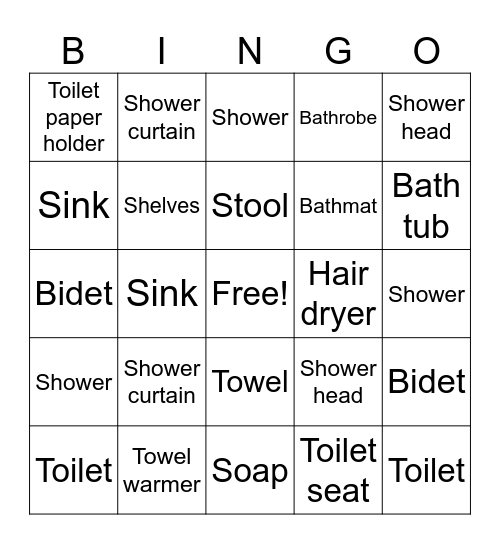 Bathroom bingo Card