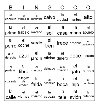 Palabras básicas Bingo Card
