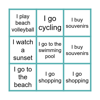 Les activités en vacances Bingo Card