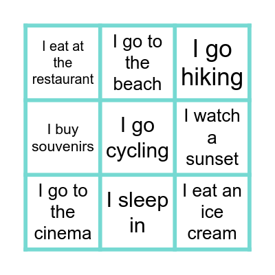Qu'est-ce que tu fais pendant les vacances ? Bingo Card