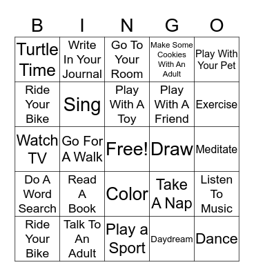 Coping Skill Bingo Card