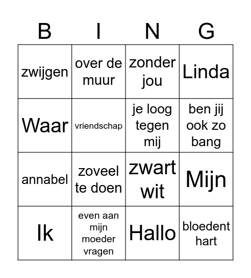 Muziek bingo Card
