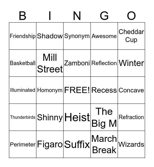 It's Almost March Break! Bingo Card